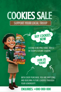 Turquoise Girl Scout Cookies Sale Fundraiser Poster template
