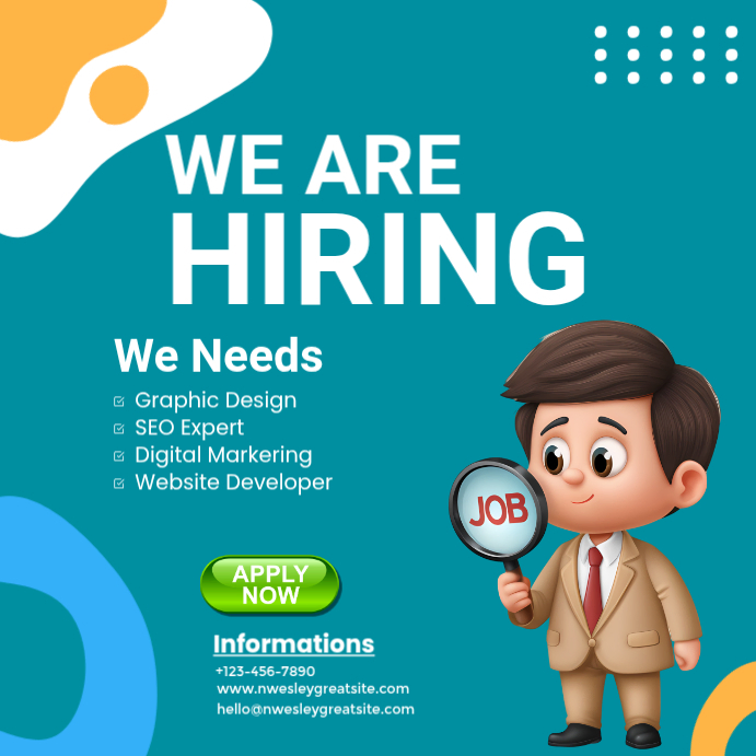 Turquoise Job Hiring Instagram Post Template | PosterMyWall