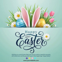 Turquoise Joyful Easter Celebration Square Video Persegi (1:1) template