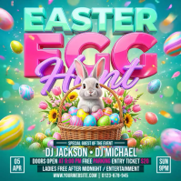 Turquoise Joyful Easter Egg Hunt Square Video Cuadrado (1:1) template