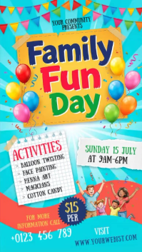 Turquoise Joyful Family Fun Day Instagram Story Video template