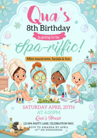Turquoise Children's Spa Birthday Party A4 Template