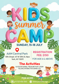 Turquoise Joyful Kids Summer Camp A4 template