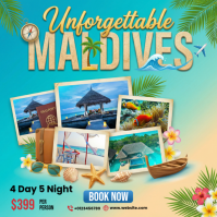 Turquoise Joyful Maldives Vacation Instagram Post Wpis na Instagrama template