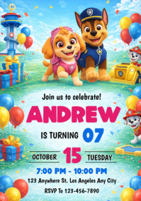 Turquoise Joyful Paw Patrol's Birthday Party A4 template