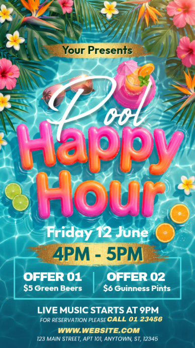 Plantilla de Turquoise Joyful Pool Happy Hour Instagram Story ...
