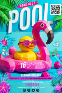 Turquoise Joyful Pool Party Banner 4' × 6' Video template