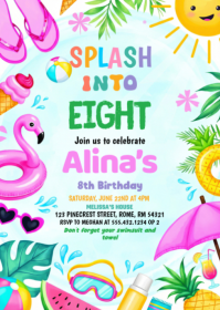 Turquoise Joyful Pool Party Birthday Invitation A6 template