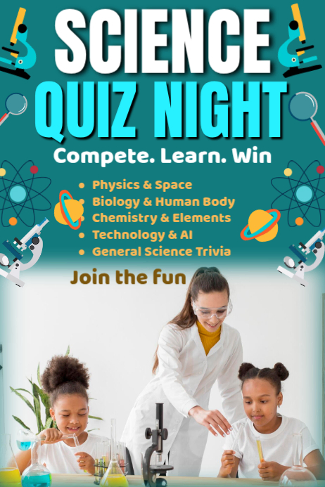 Plantilla de Turquoise Joyful Science Quiz Night Poster | PosterMyWall