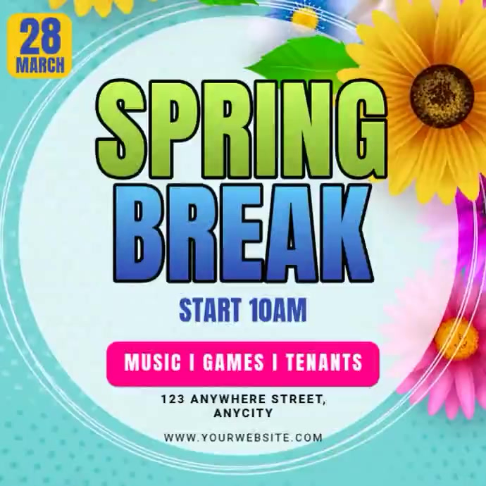 Turquoise Joyful Spring Break Event Instagram Post Video Template ...