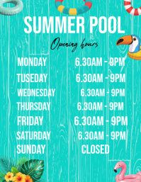 Turquoise Summer Pool Opening Hours Flyer Template
