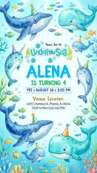 Turquoise Under the Sea Birthday Party Digitalt display Template