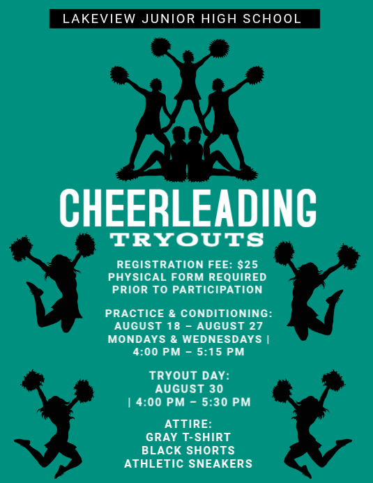 Turquoise Modern & Minimal Cheerleading Tryouts Flyer Template ...