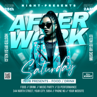 Turquoise Neon After Work Event Instagram Post template