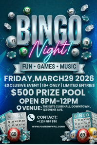 Turquoise Neon Bingo Night Event Poster template