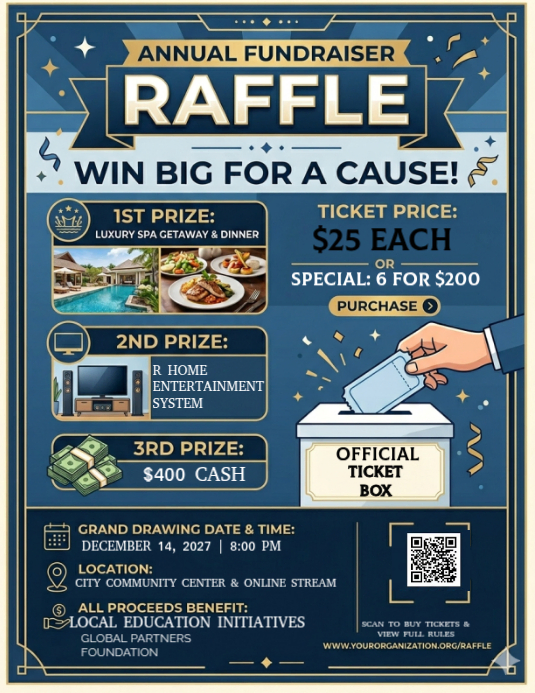Turquoise Professional Fundraiser Raffle Flyer Template | PosterMyWall