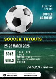 Turquoise Professional Soccer Tryouts A6 template