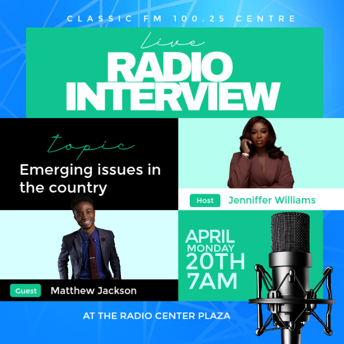 Turquoise Radio Interview Instagram Post Template | PosterMyWall
