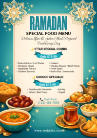 Turquoise Ramadan Special Food Menu A2 template