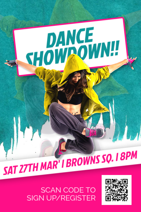 Showdown Poster Examples Turquoise Simple Joyful Dance Showdown Event Poster Template | PosterMyWall
