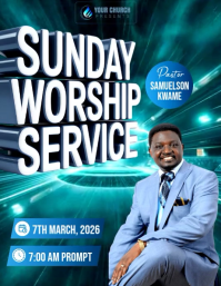 Turquoise Sunday Worship Service Flyer Video template