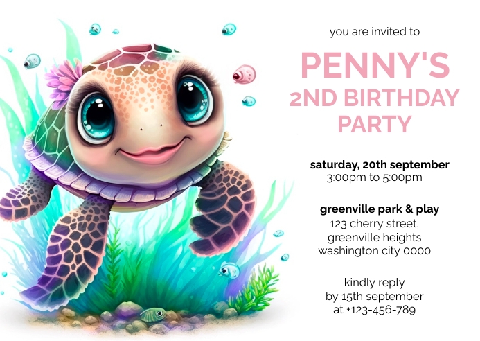 Turtle Birthday Invitation Template PosterMyWall