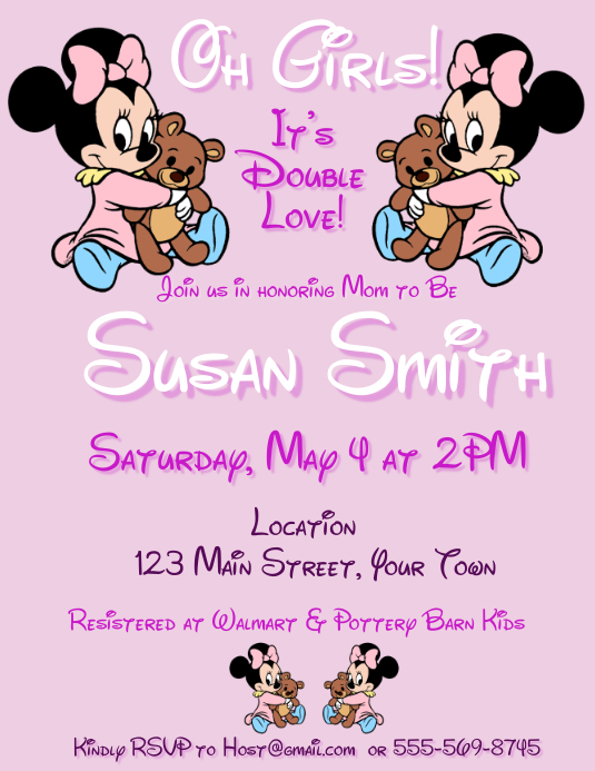 Twin Girl Baby Shower Invitation Template Postermywall