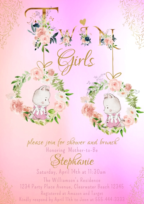 Twin Girls Baby Shower Invitation Template | PosterMyWall Twin Girls Baby Shower Invitation Template | PosterMyWall