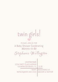 Twin Girl's Baby Shower Invitation Template | PosterMyWall