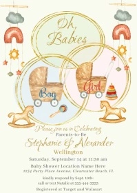 Twins Baby Shower Invitation A6 template