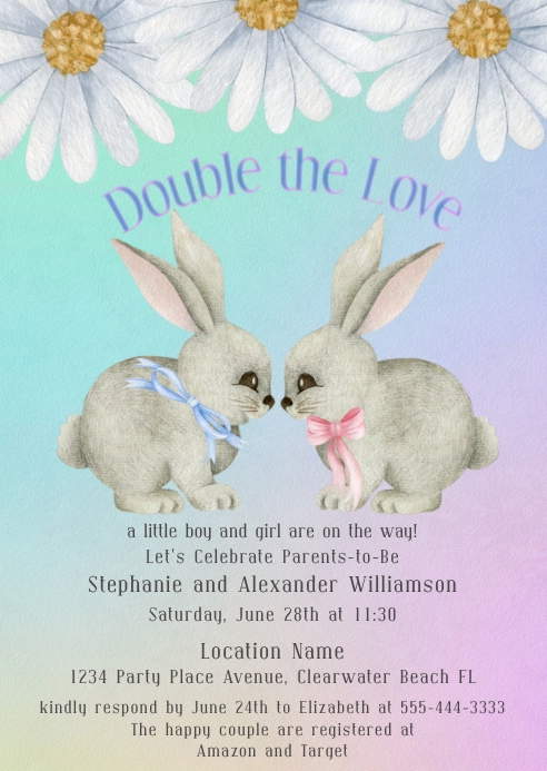 Twins Baby Shower Invitation Template A6