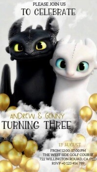 Twins dragon Birthday party invitation design template