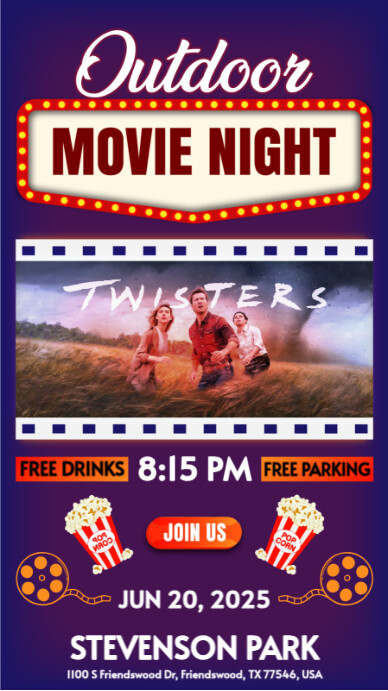 Twisters Outdoor Movie Night Watch Party Instagram Post Template