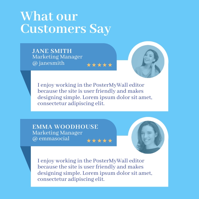 two blue customer testimonial feedback review Template PosterMyWall two blue customer testimonial feedback review Template PosterMyWall
