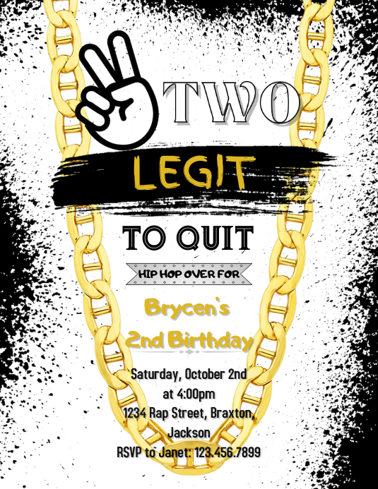Two Legit to Quit second Birthday Invitation! Volantino (US Letter) template