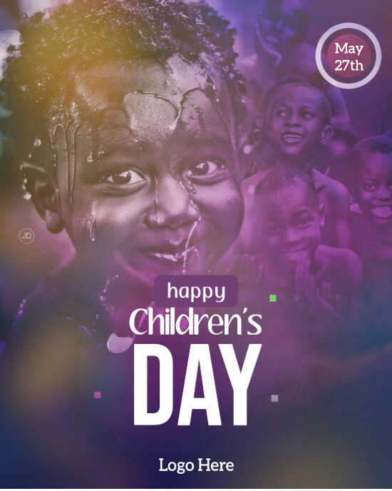 Typographic Abstract Purple Illustrative Modern Happy Children's Day Instagram Portrait template
