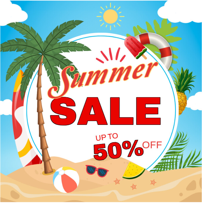 Typographic Blue Orange Beach Summer Sale Instagram Post template