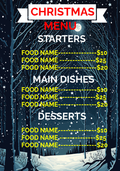 Typographic Christmas Menu List Design A4 template