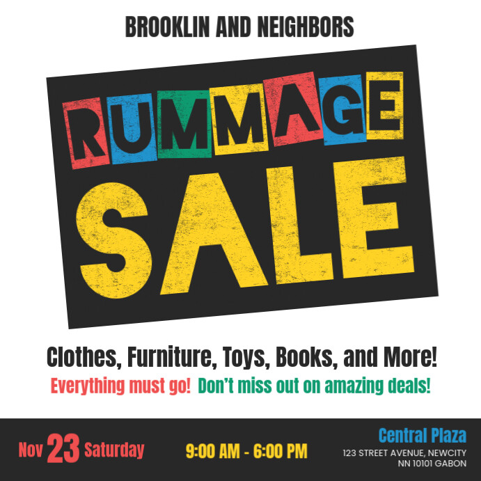 Logo For Rummage Typographic Colorful Rummage Sale Logo Instagram Post Ad Template ...