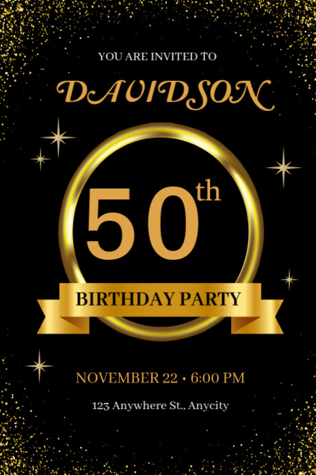 Typographic Gold And Black Elegant Luxury 50th Birthday Party Invitation Poster template