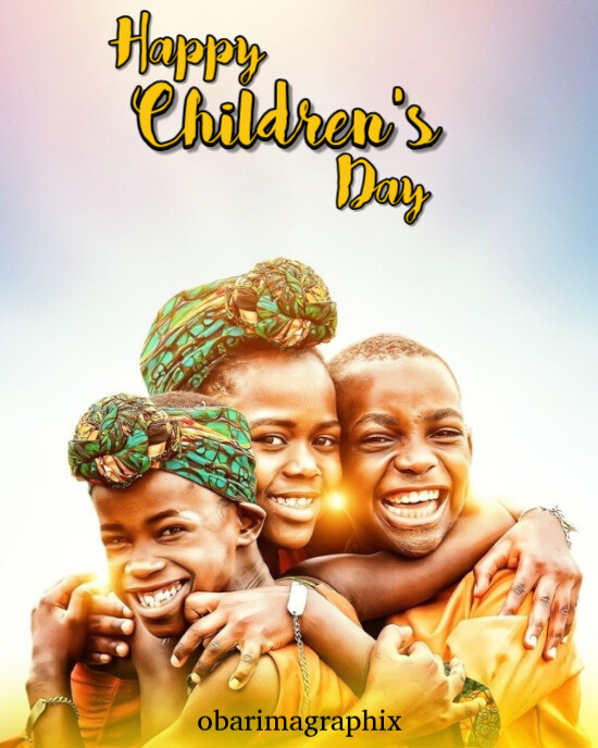 Typographic Modern Illustrative Happy Children's Day Abstract Background Instagram Portrait template