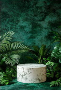 Typographic Modern Tropical Greenery Display With Marble Pedestal  Poster template