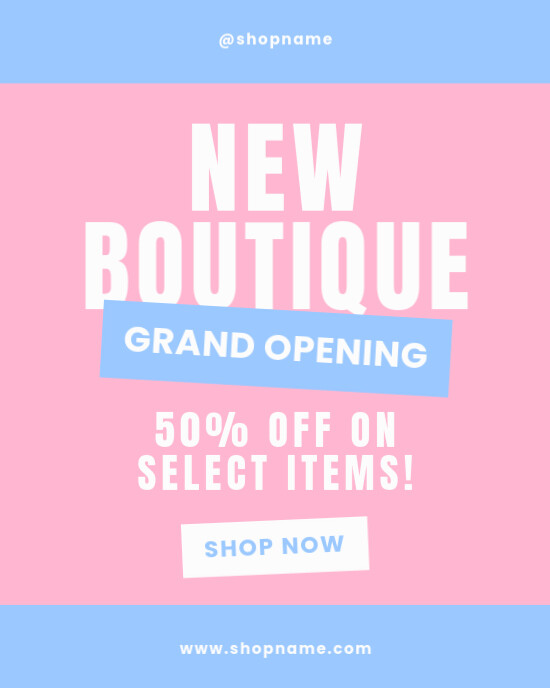 Typographic New Boutique Grand Opening Promotional Sale Discount Offer Instagram Portrait template