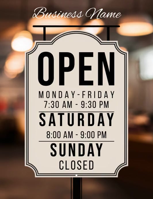Copy of Typographic Open Hours Sign Flyer (us Letter | PosterMyWall