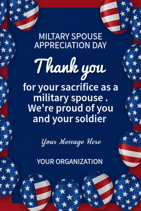 Typographic Red And Blue Military Spouse Appreciation Day Poster - Patriotic Thank You Design Templa Cartaz template