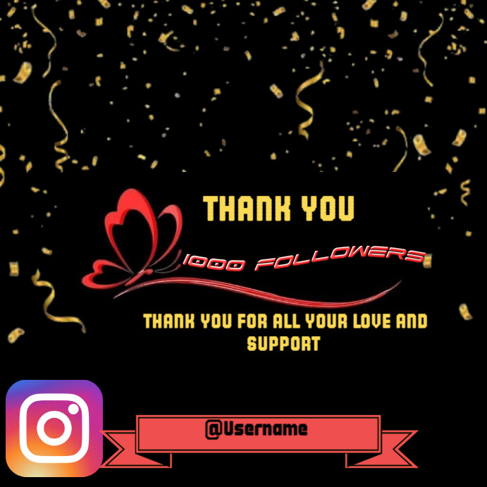 Typographic Thank You 1000 Followers Instagram Post Template | PosterMyWall