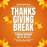 Typographic Thanksgiving Break Flyer, School Flyer, Thanks Giving Flyer Template Instagram Post