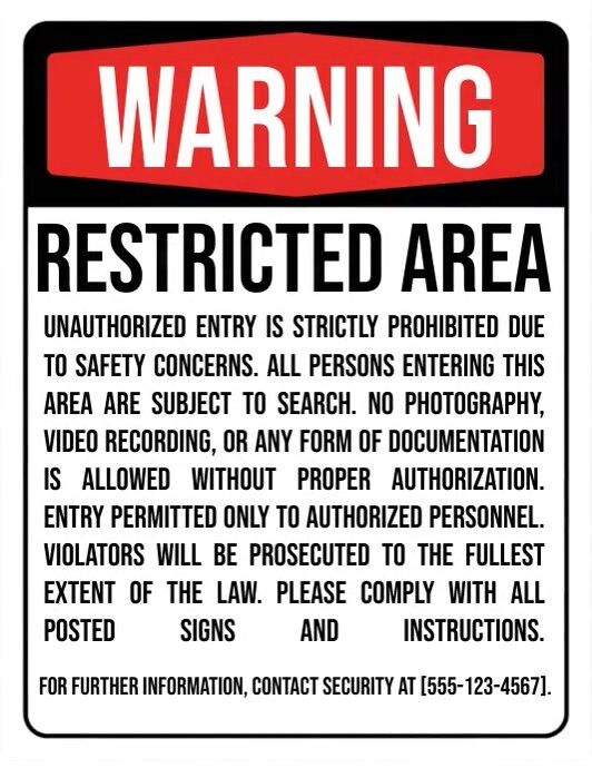 Typographic Warning Sign, Restricted Area Fly Flyer (US Letter) template