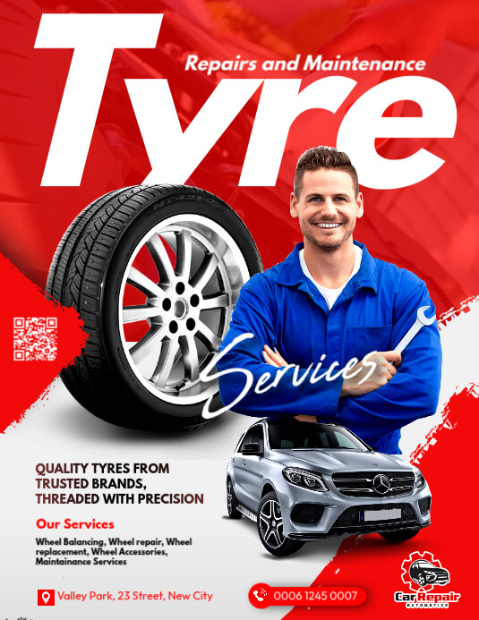 Brake Replacement Ad Examples Tyre Wheel repair services shop advertisement flyer template | PosterMyWall