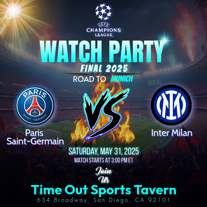 UEFA Champions League Final 2025: Paris Saint-Germain vs. Inter Milan Watch Party Instagram Post template